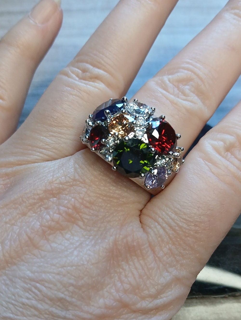 Multi-Color Nataliya V Collis CZ Cocktail Ring